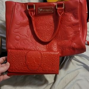 Loungefly og red skull bag and wallet